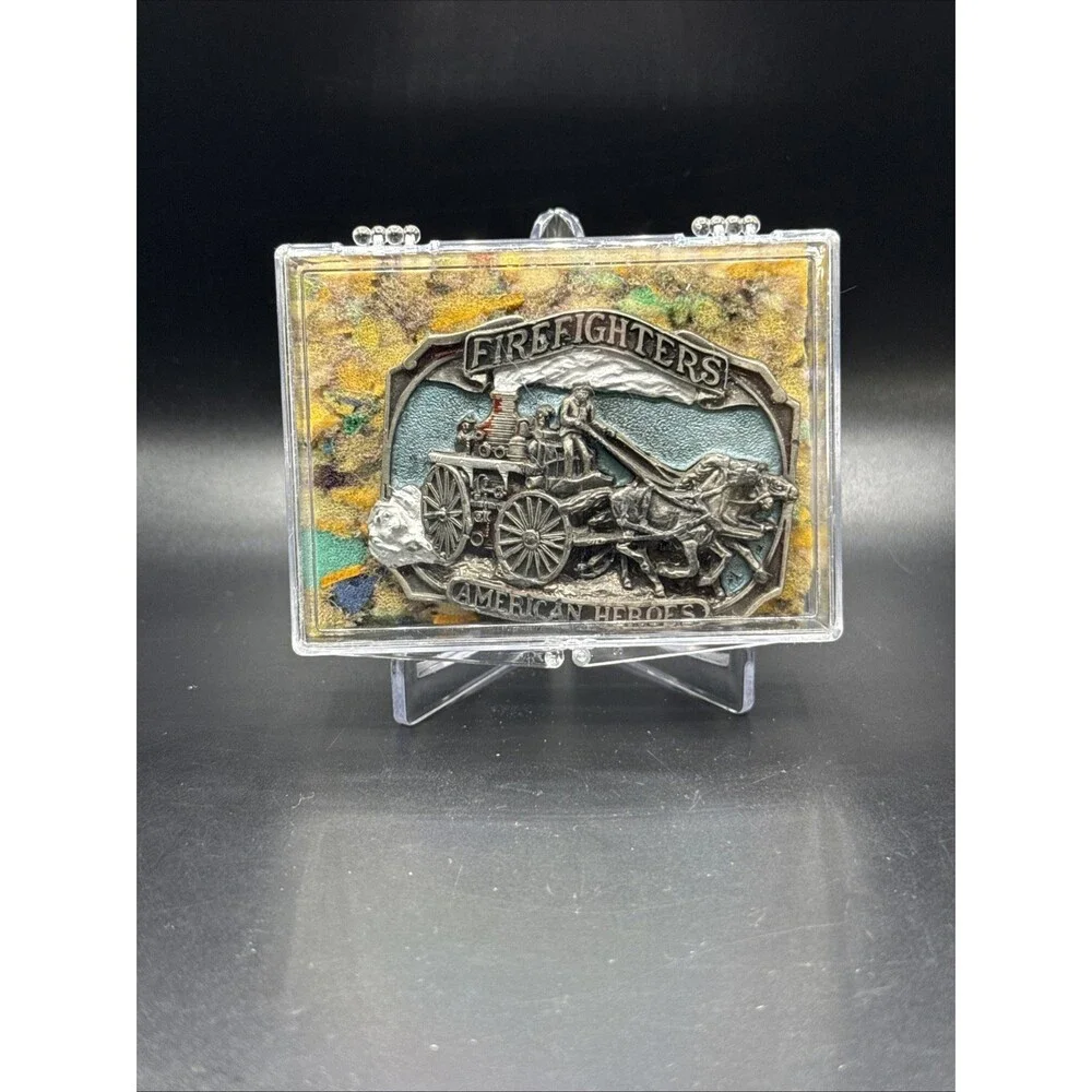 Vintage 1988 FIREFIGHTERS AMERICAN HEROES BELT BUCKLE - Great American Buckle Co
